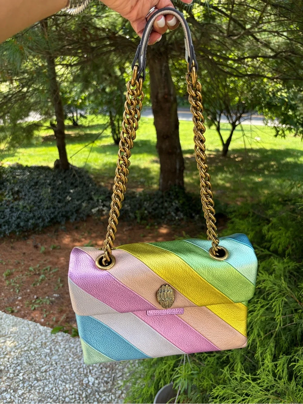 Kurt Geiger London Large Kensington Rainbow Metallic Leather Shoulder Bag 🌈